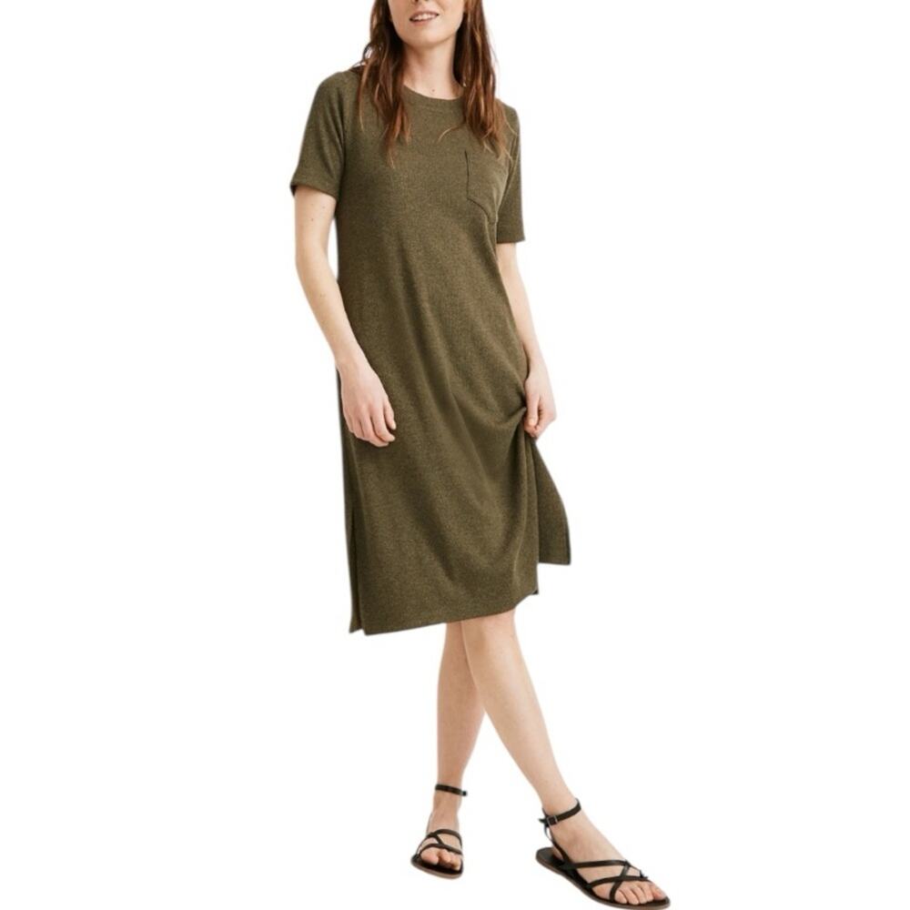 Madewell Women’s Ribbed Pocket Tee Midi Dress Kale Green Jersey Nonfitted sz S